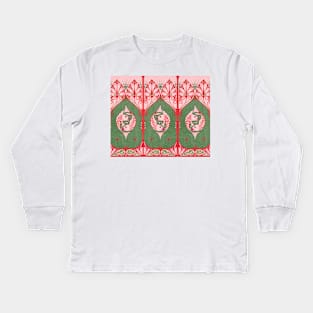 FISHES UNDERWATER WITH SEA PLANTS Red Green Pink Art Nouveau Nautical Decor Kids Long Sleeve T-Shirt